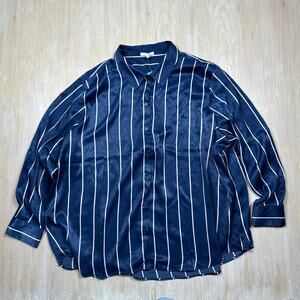 NWT Maurices Stripe Navy White Satin Button Down Satin Blouse Top Plus Size 4X